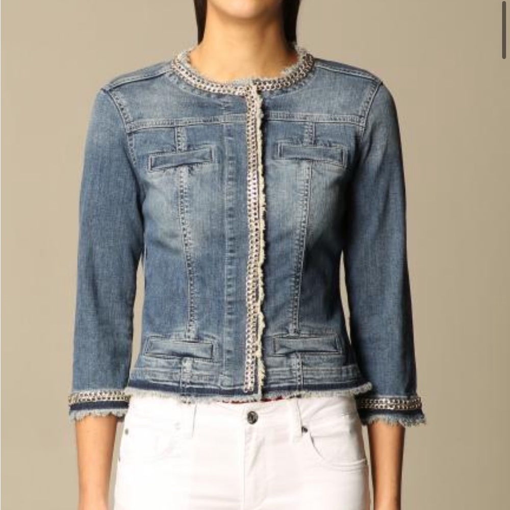 LIU JO: denim jacket with silver chains - Blue Size 42. New with tags